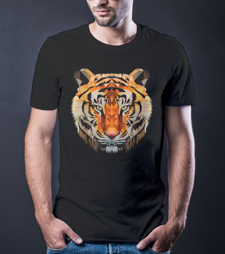 Geometric Triangular Low Poly Tiger Head T-Shirt
