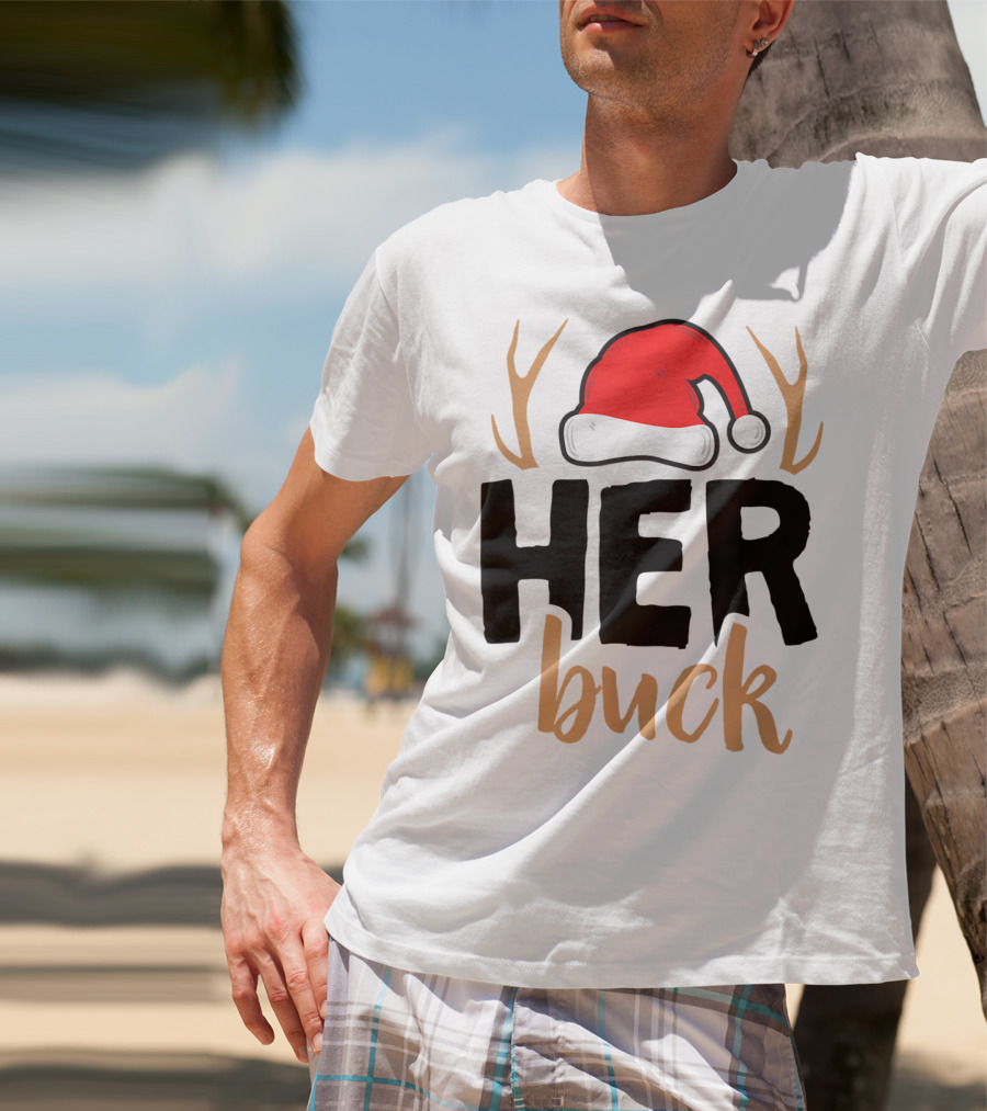 Her Buck Christmas Antlers Santa Hat Matching Mens T-Shirt