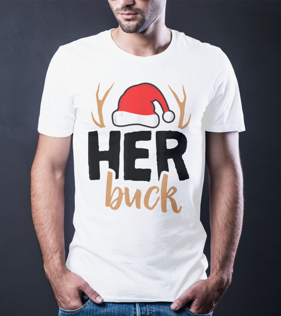 Her Buck Christmas Antlers Santa Hat Matching Mens T-Shirt