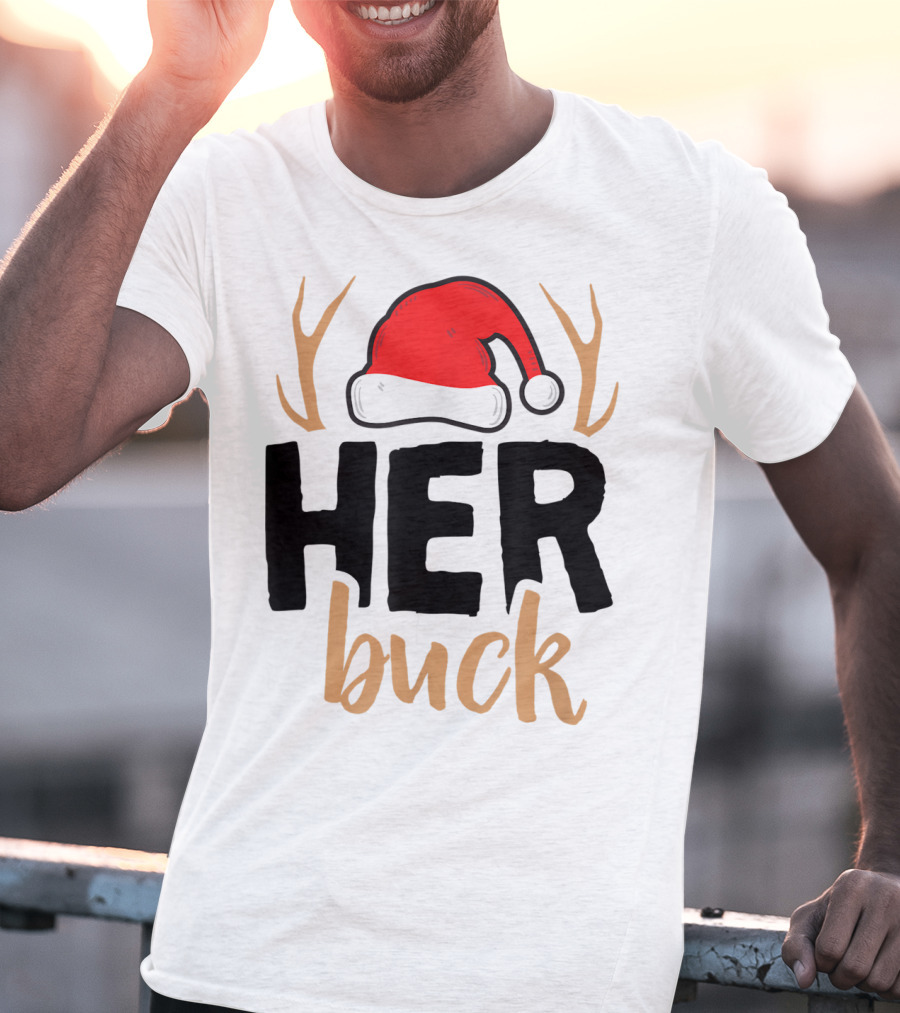 Her Buck Christmas Antlers Santa Hat Matching Mens T-Shirt