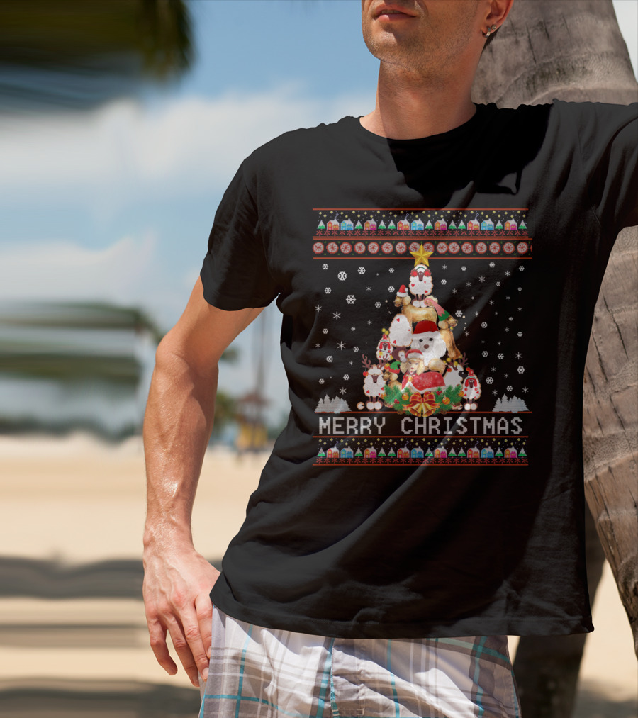 Merry Christmas Poodles And Santa Festive T-Shirt