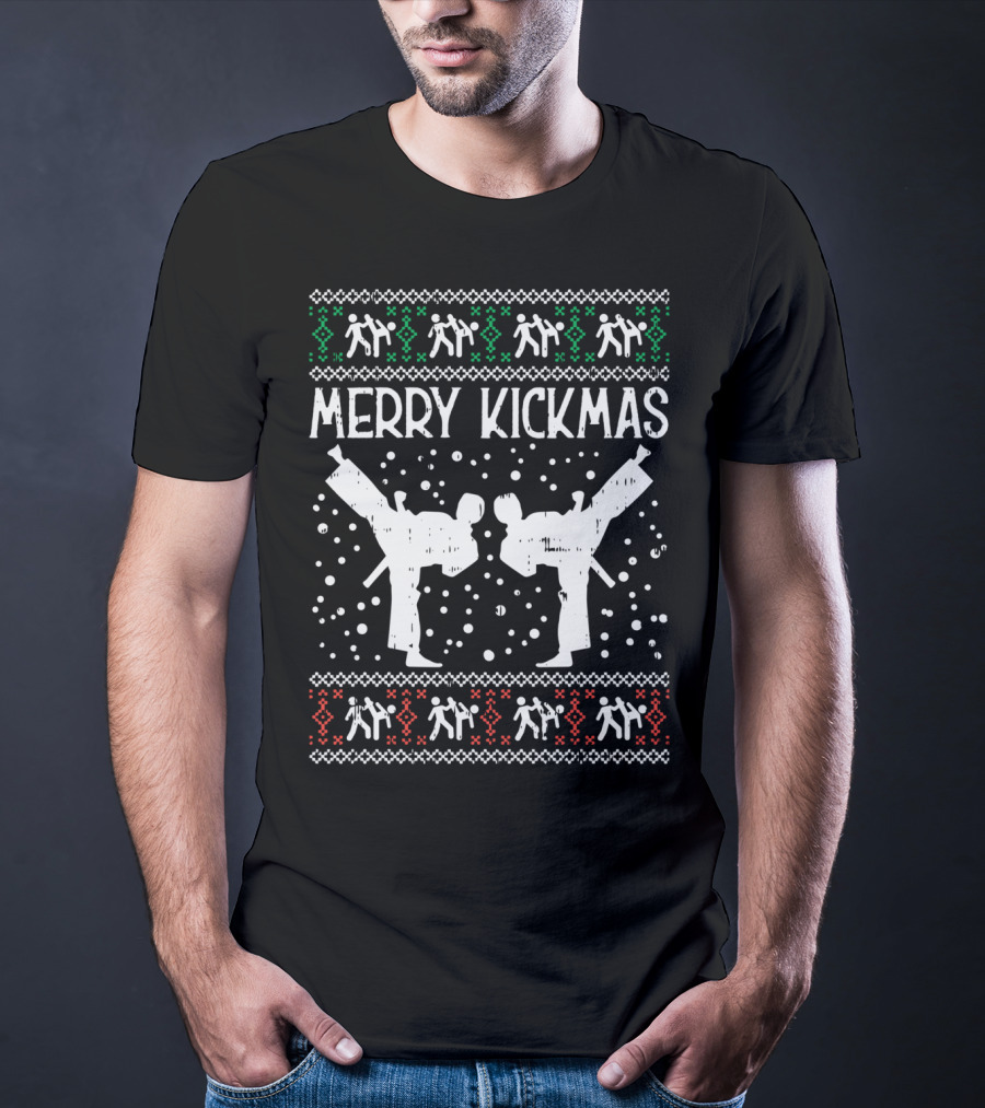 Merry Kickmas Ugly Christmas Karate Jiu Jitsu Martial Arts T-Shirt