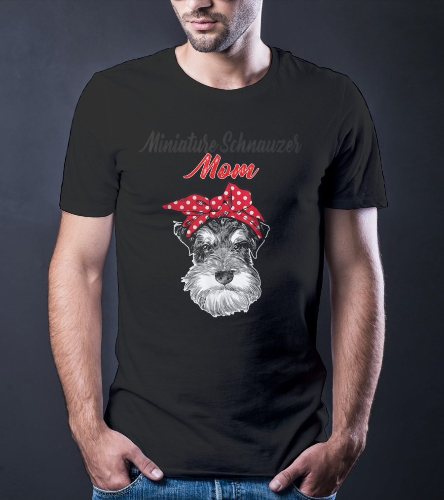 Miniature Schnauzer Mom Red Polka Dot Bow T-Shirt