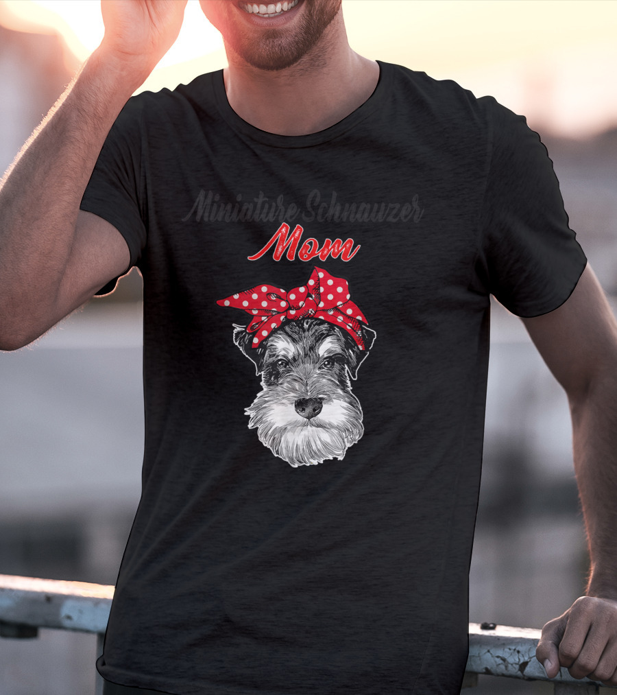 Miniature Schnauzer Mom Red Polka Dot Bow T-Shirt