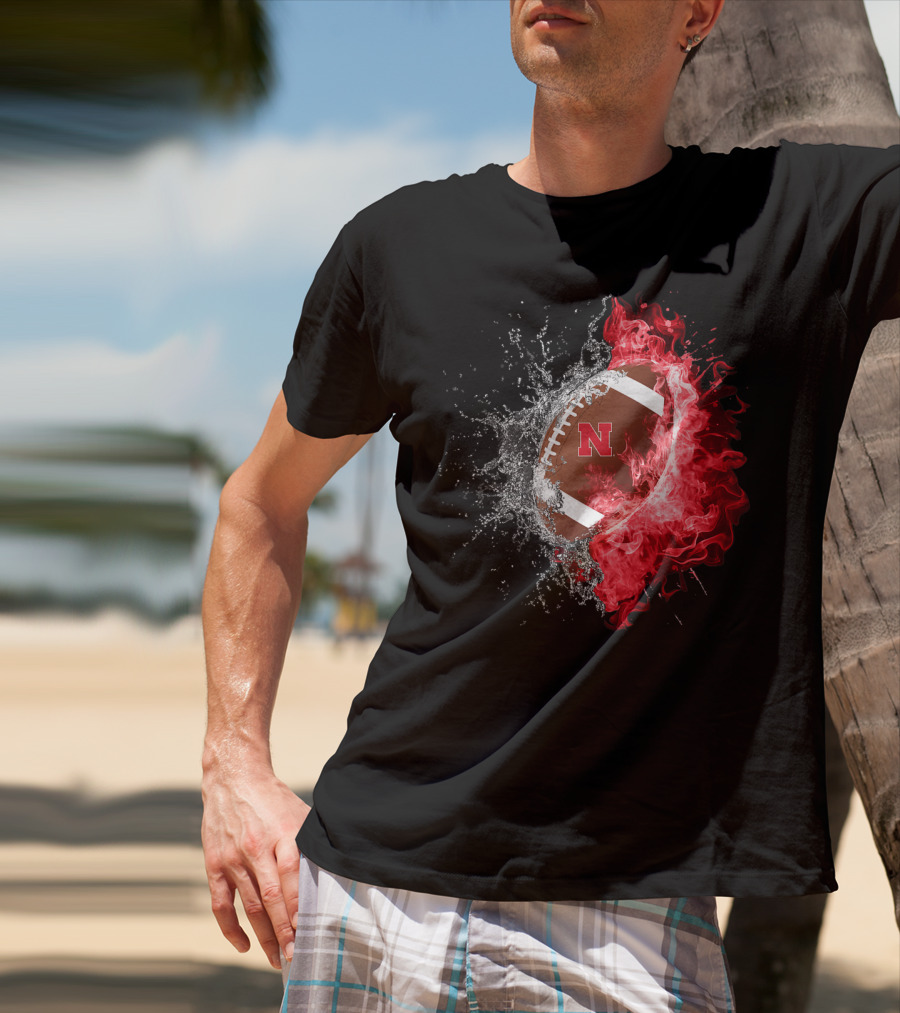 Nebraska Cornhuskers Football Water And Fire Burst T-Shirt
