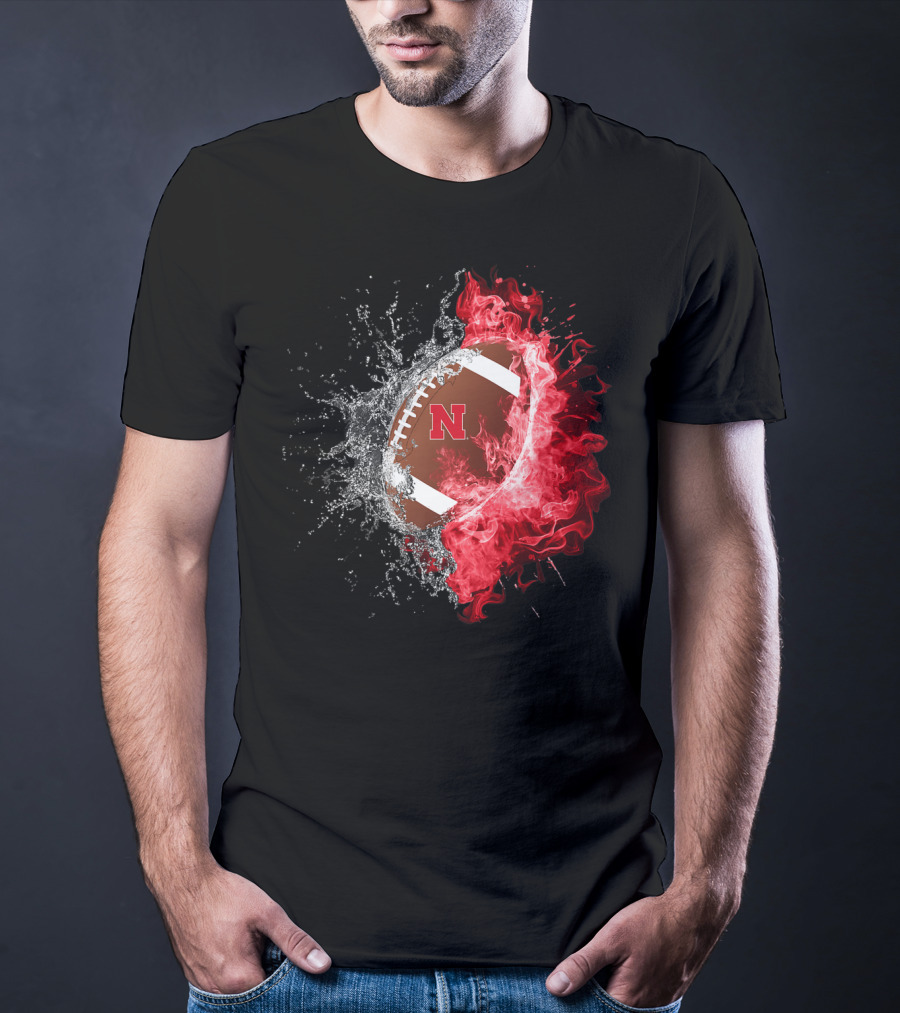 Nebraska Cornhuskers Football Water And Fire Burst T-Shirt