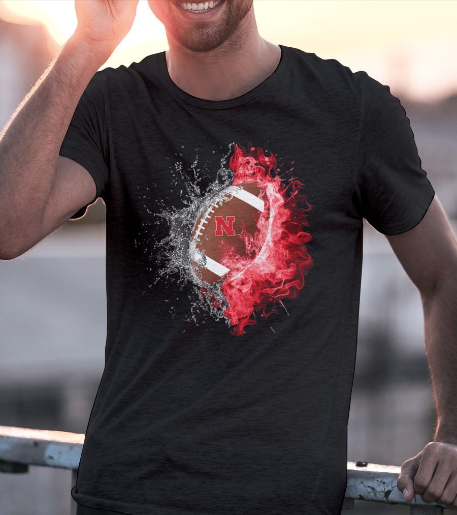 Nebraska Cornhuskers Football Water And Fire Burst T-Shirt