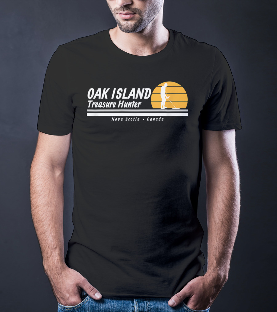Oak Island Treasure Hunter Nova Scotia Canada Metal Detector Sunset T-Shirt