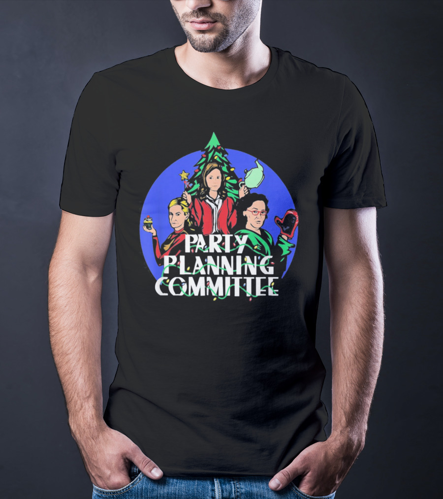 Party Planning Committee Christmas Fun With Tree Background T-Shirt