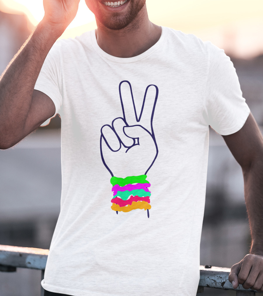 Peace Hand Sign With Colorful Scrunchies T-Shirt