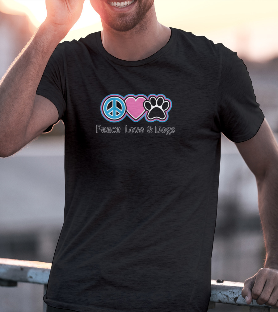 Peace Love And Dogs Peace Sign Heart Paw T-Shirt