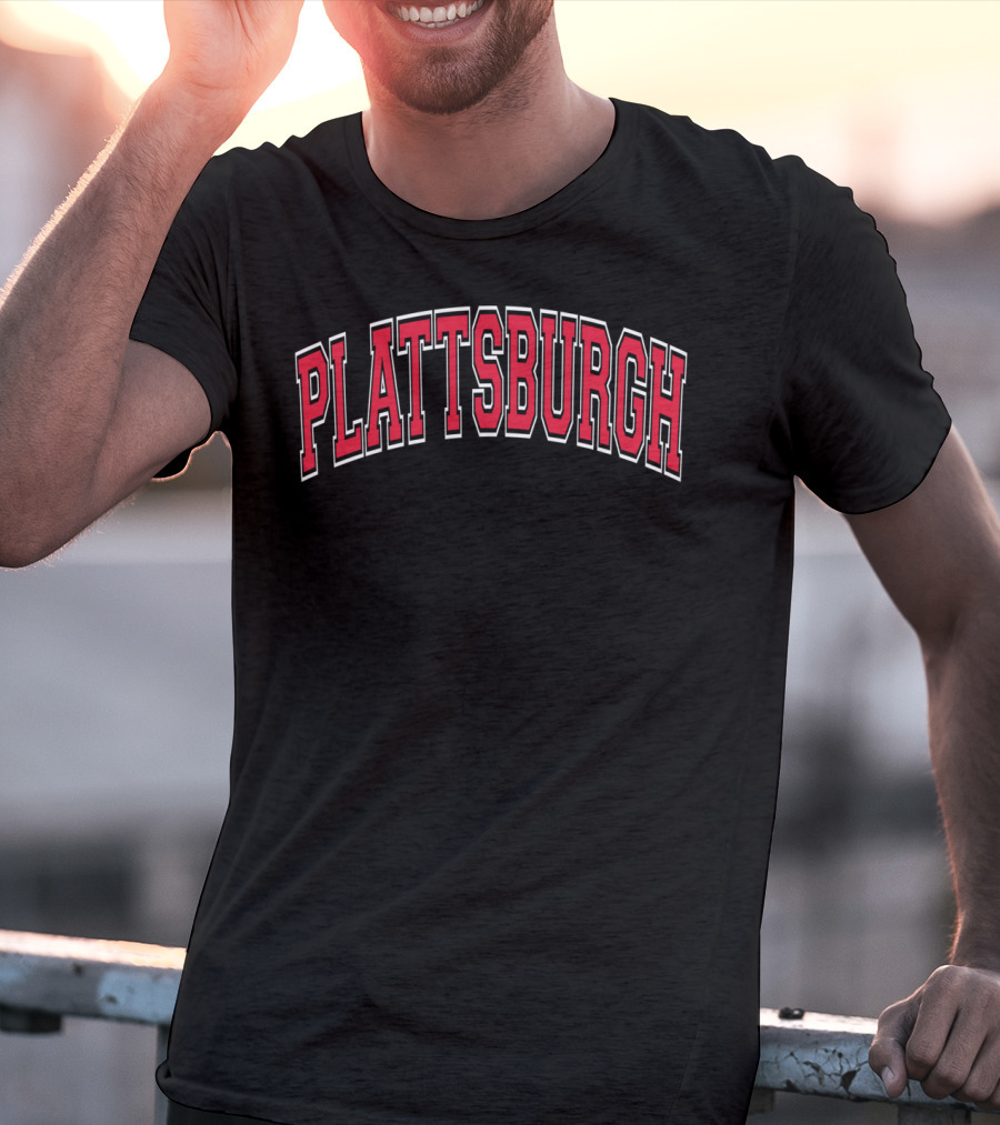 Plattsburgh Varsity Red Text Arch Style Classic Bold Letters T-Shirt