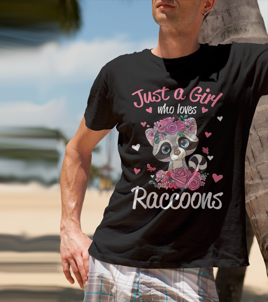 Just A Girl Who Loves Raccoons Floral Hearts T-Shirt