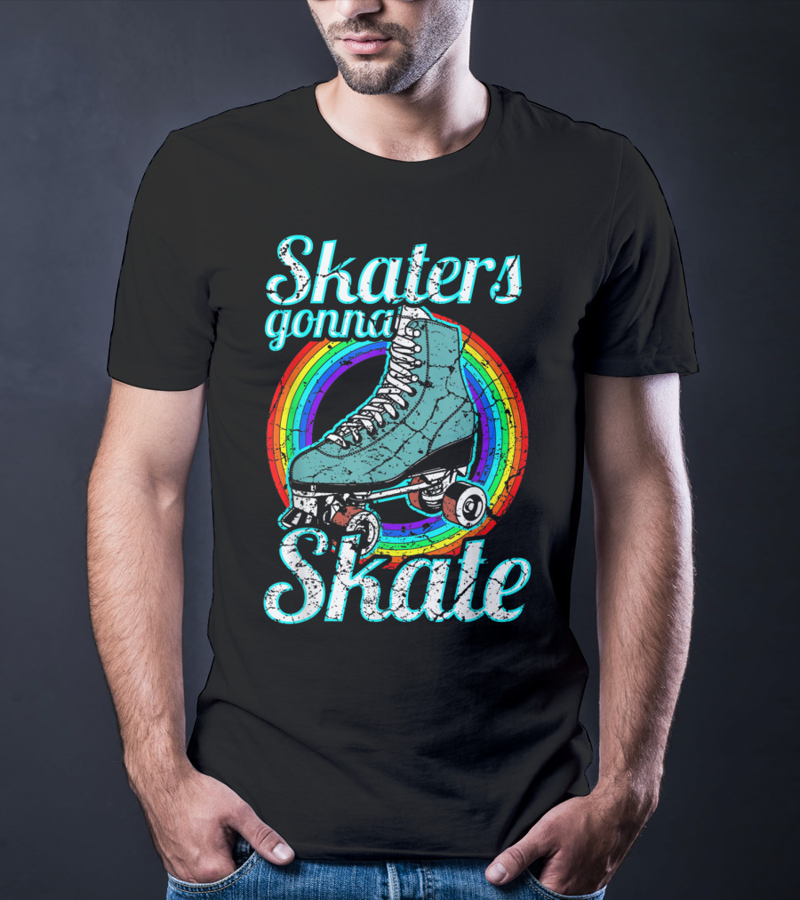 Retro Skaters Gonna Skate Roller Skate Vintage Style Rainbow T-Shirt