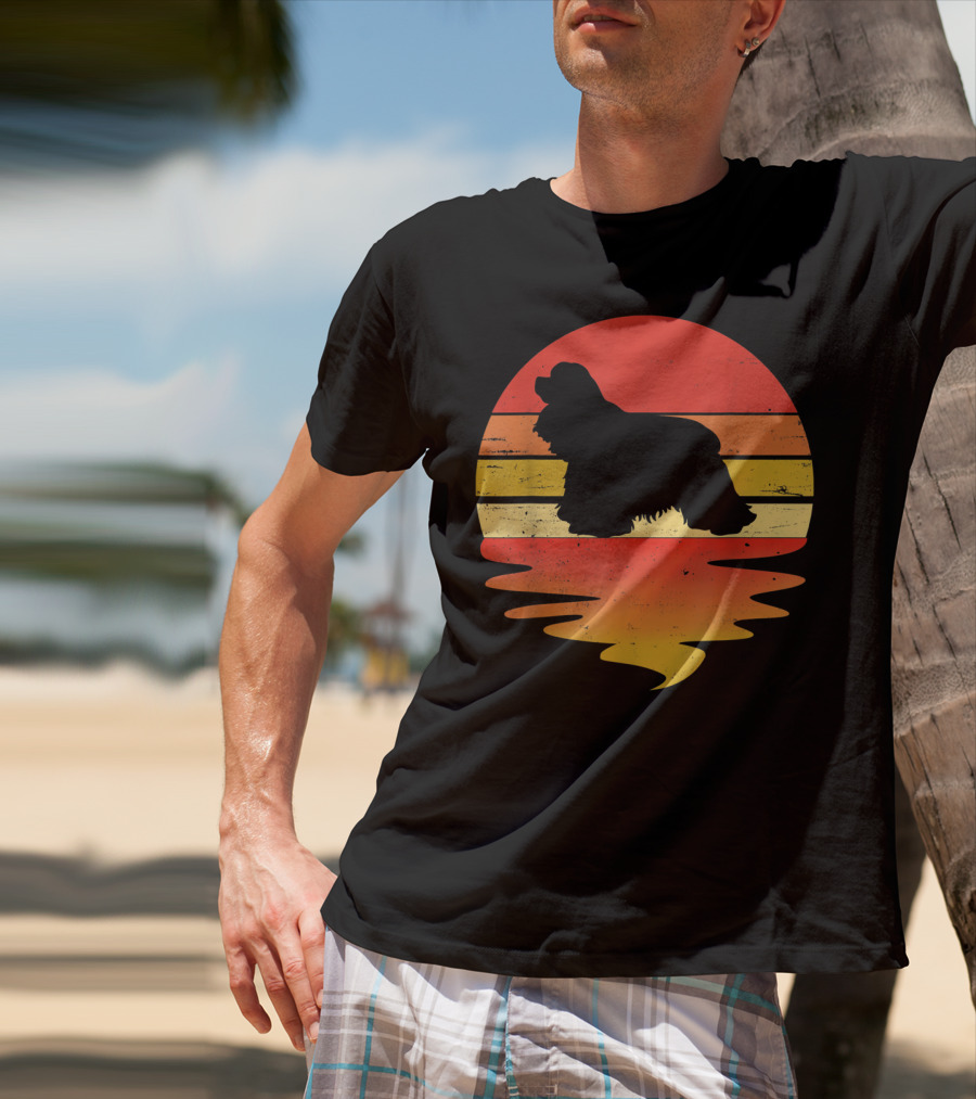 Retro Sunset Cocker Spaniel Silhouette Vintage 70s Style Dog Scene T-Shirt