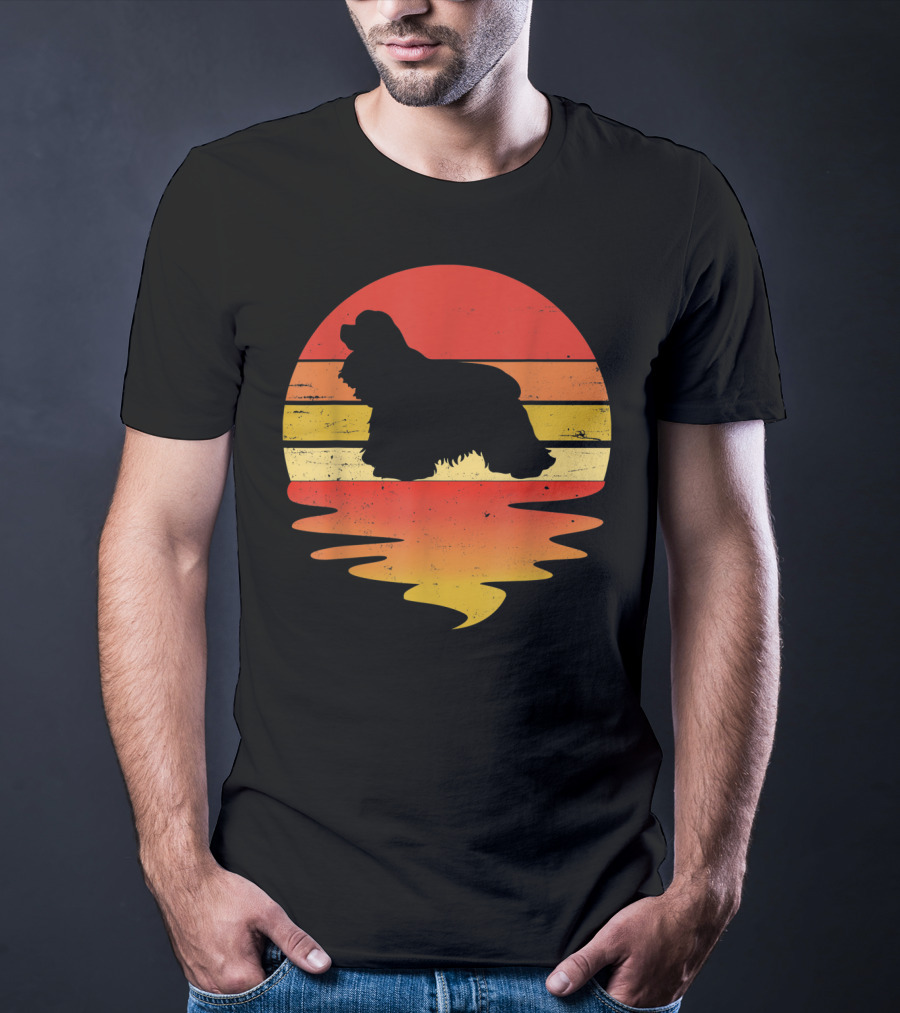 Retro Sunset Cocker Spaniel Silhouette Vintage 70s Style Dog Scene T-Shirt