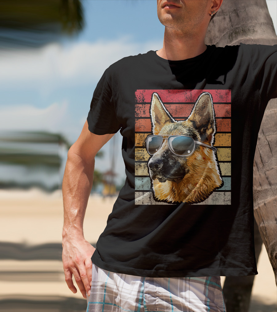 Retro Vintage German Shepherd Wearing Sunglasses T-Shirt