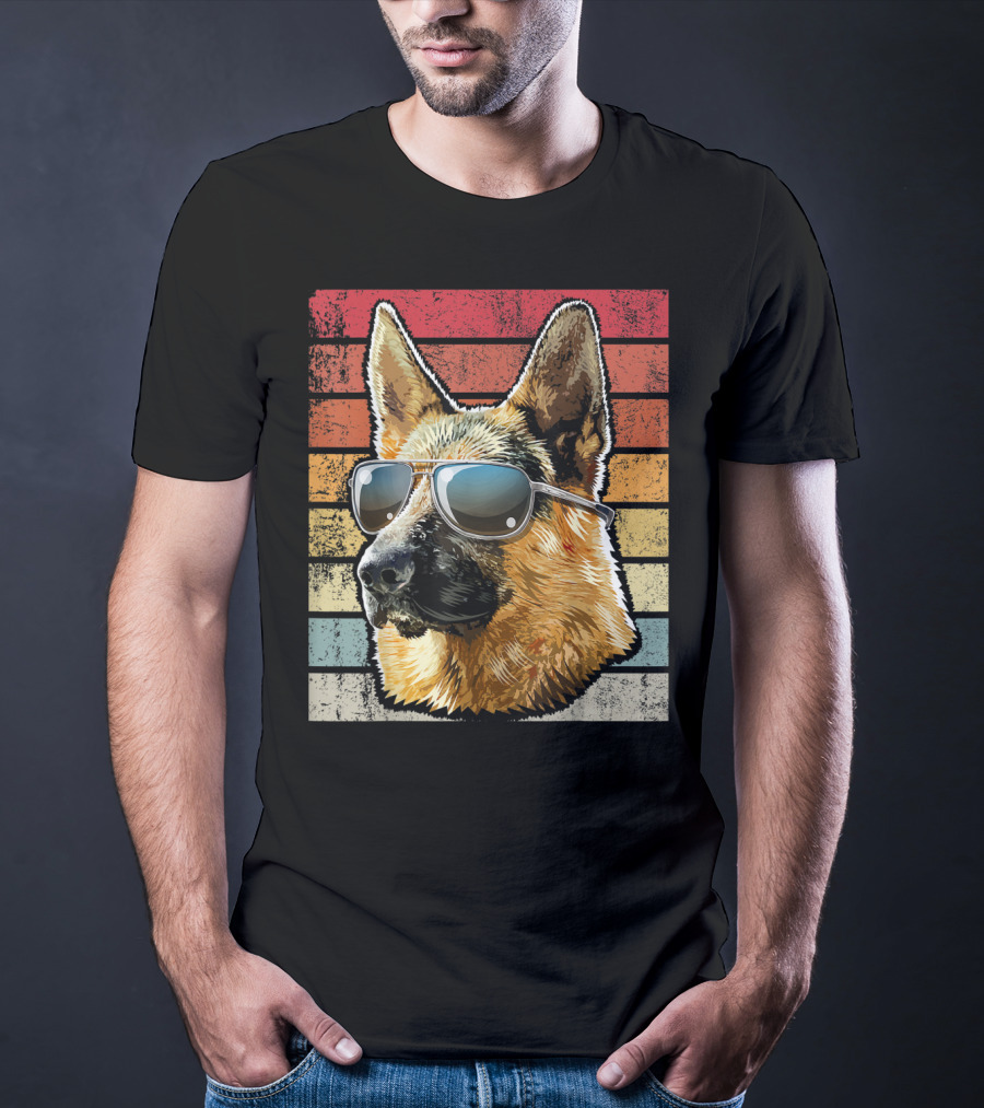 Retro Vintage German Shepherd Wearing Sunglasses T-Shirt