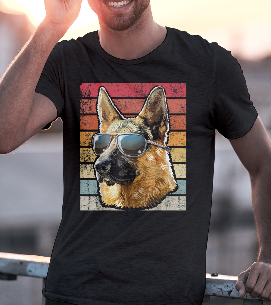Retro Vintage German Shepherd Wearing Sunglasses T-Shirt