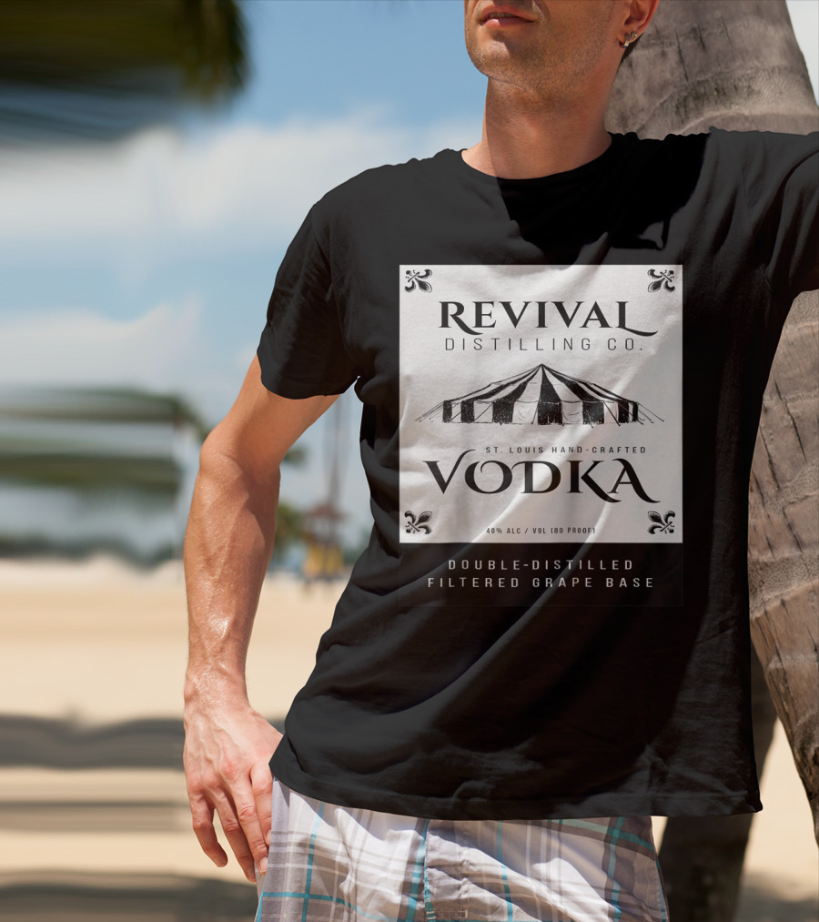 Revival Distilling Co. St. Louis Hand-Crafted Vodka Double-Distilled Filtered Grape Base T-Shirt