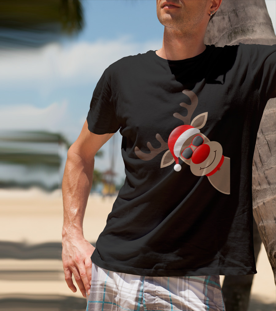 Rudolph Red Nose Reindeer Santa Hat Sunglasses T-Shirt