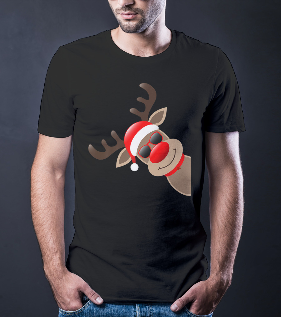 Rudolph Red Nose Reindeer Santa Hat Sunglasses T-Shirt