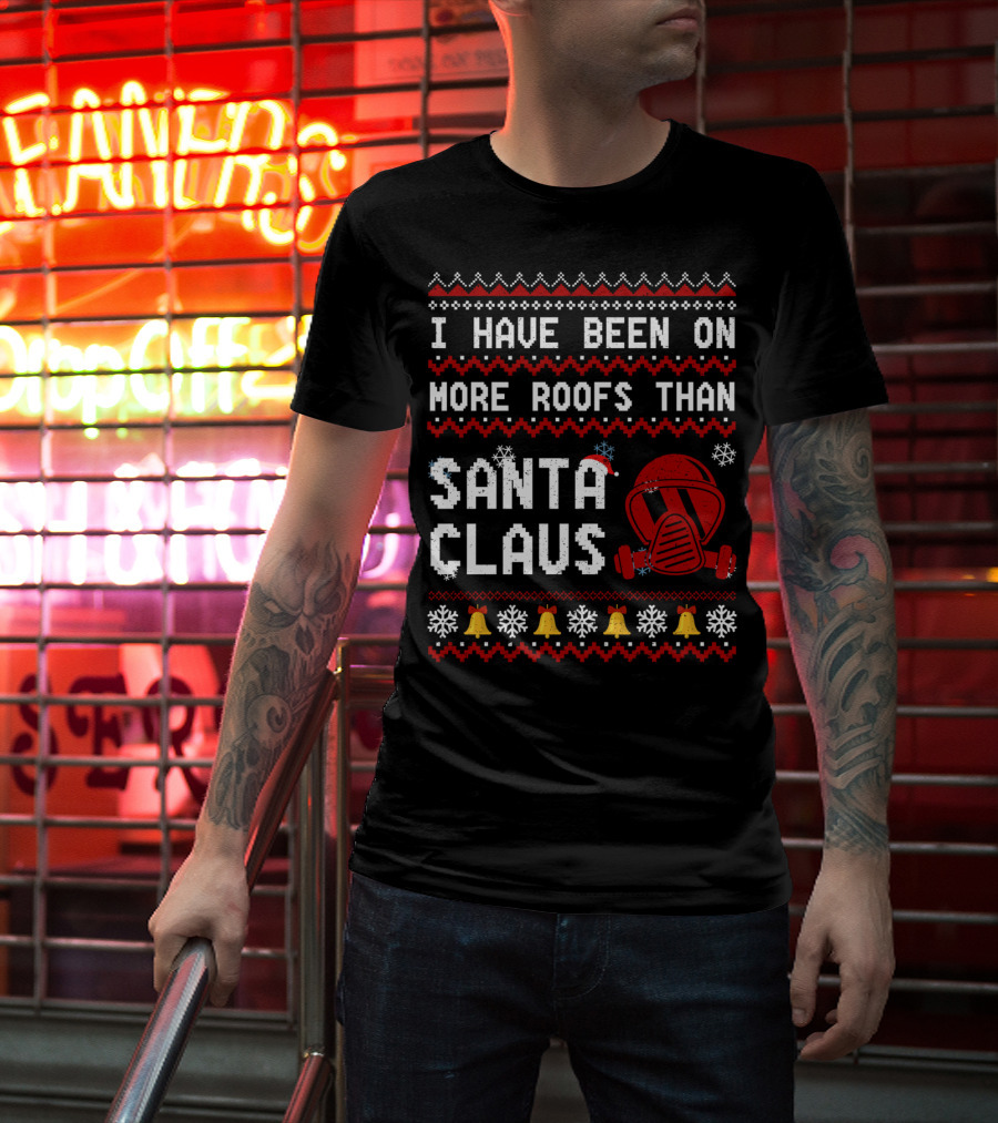 I Have Been On More Roofs Than Santa Claus Firefighter Helmet Holiday Bells Snowflakes T-Shirt