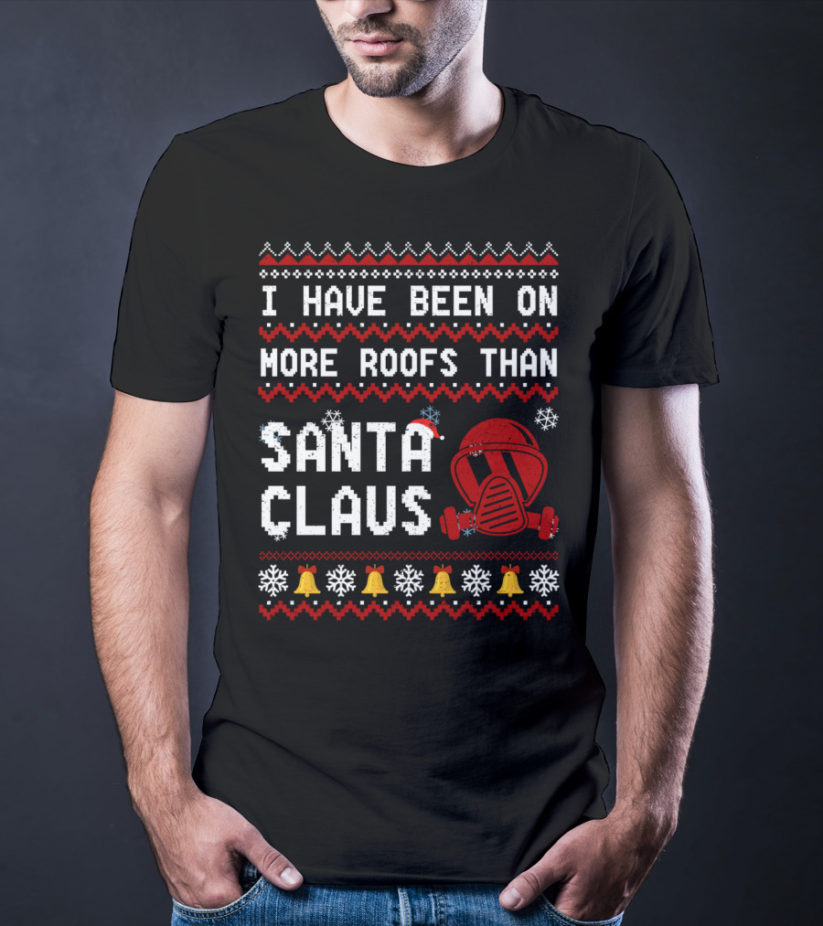 I Have Been On More Roofs Than Santa Claus Firefighter Helmet Holiday Bells Snowflakes T-Shirt
