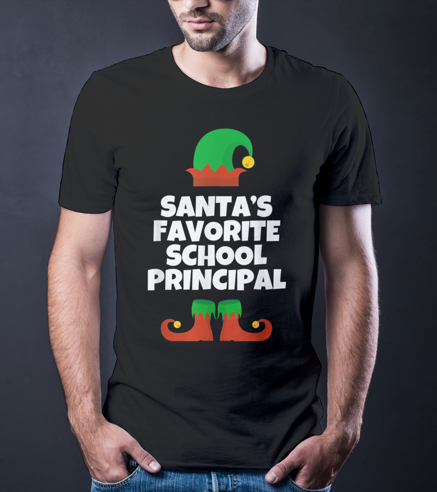 Santa's Favorite School Principal Elf Hat And Shoes T-Shirt