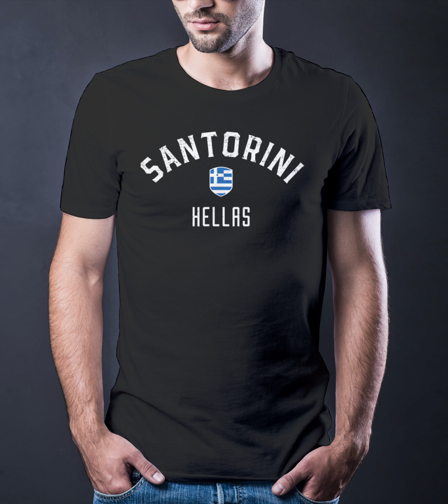 Santorini Hellas Greece Flag Emblem T-Shirt