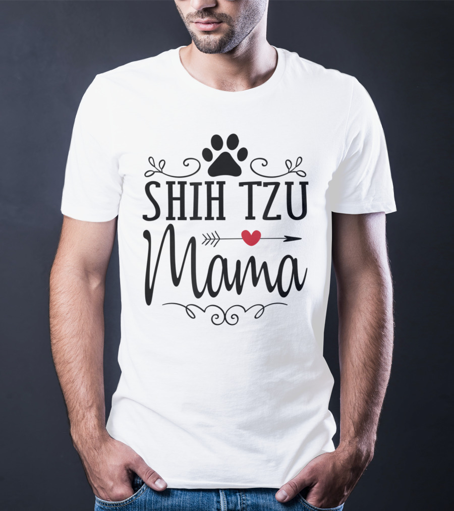 Shih Tzu Mama Heart Arrow Paw Prints T-Shirt