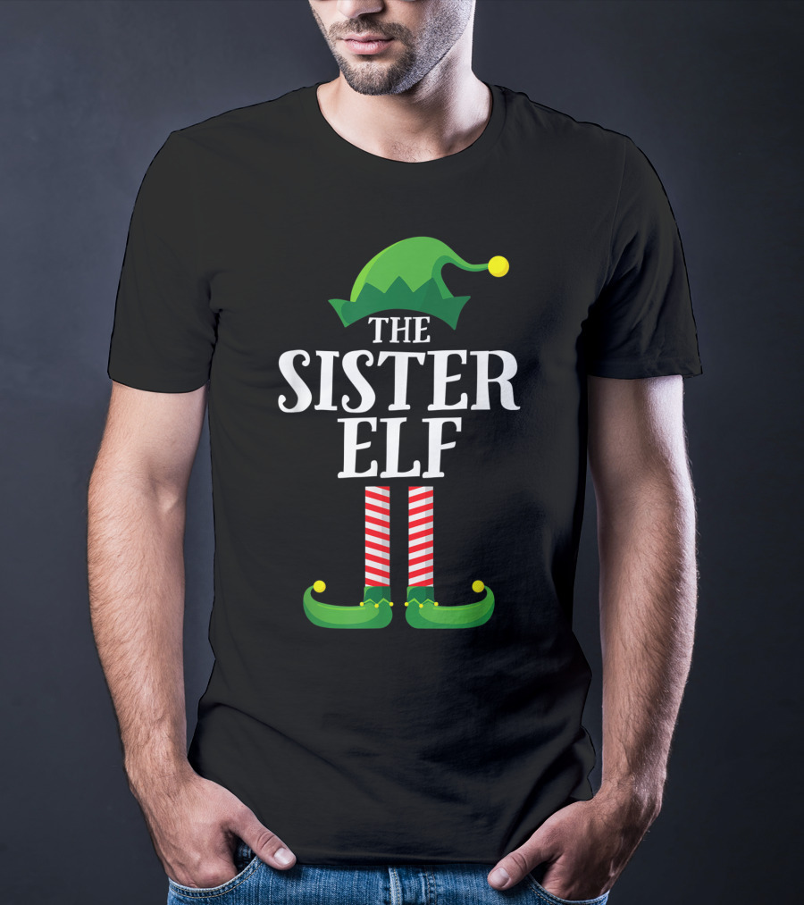 The Sister Elf Matching Family Group Christmas Hat And Shoes T-Shirt