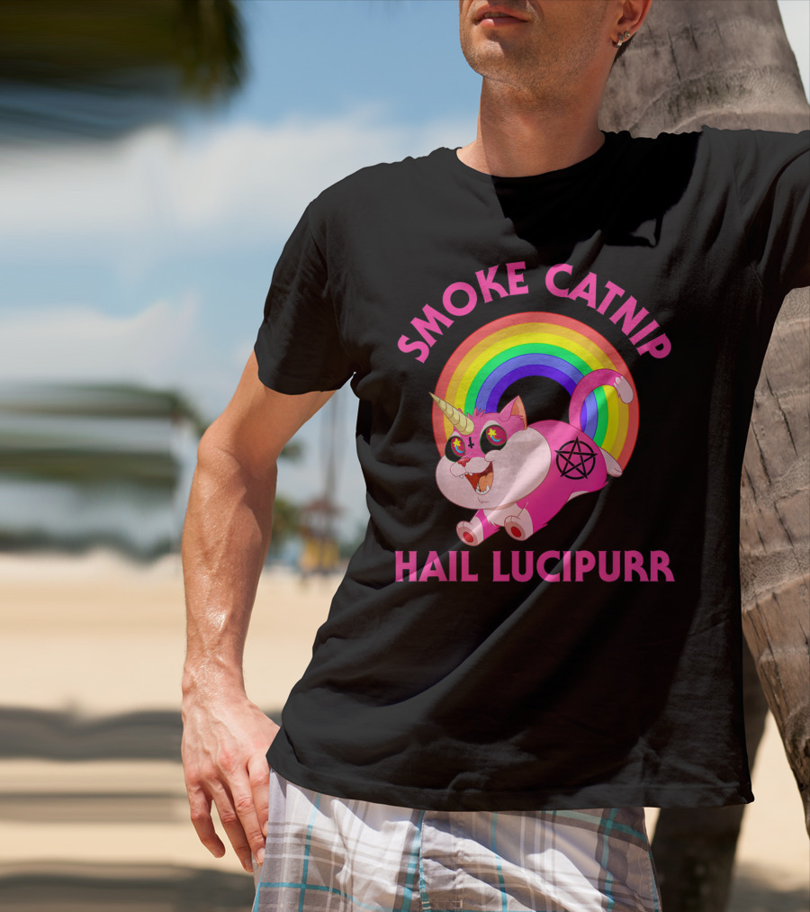 Smoke Catnip Hail Lucipurr Rainbow Unicorn Satanic Cat T-Shirt