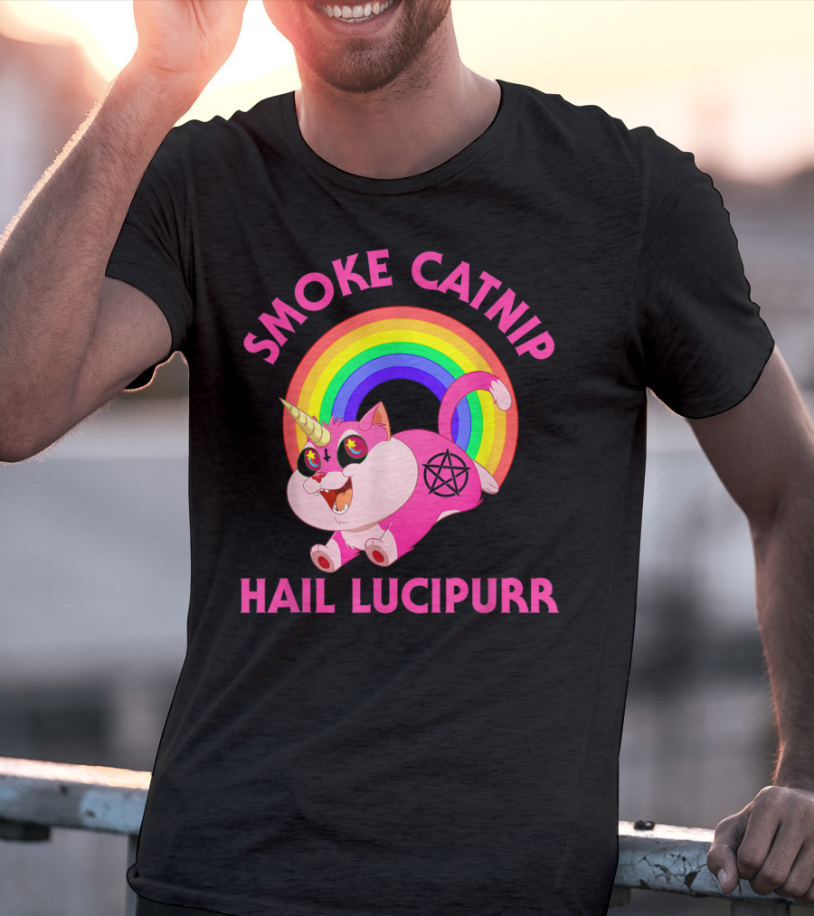 Smoke Catnip Hail Lucipurr Rainbow Unicorn Satanic Cat T-Shirt