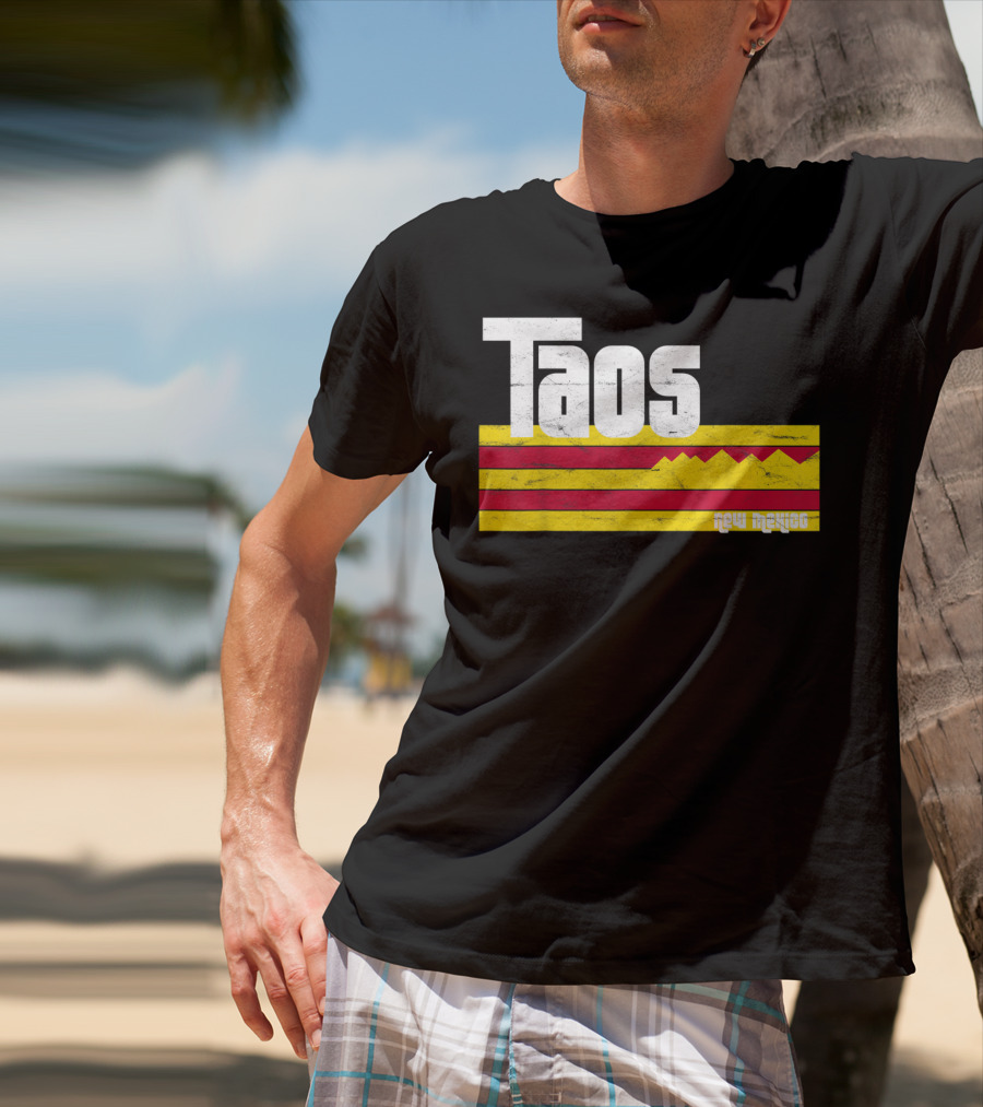 Taos New Mexico Vintage Mountain Stripes Skiing Hiking T-Shirt