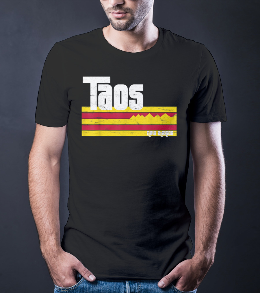 Taos New Mexico Vintage Mountain Stripes Skiing Hiking T-Shirt