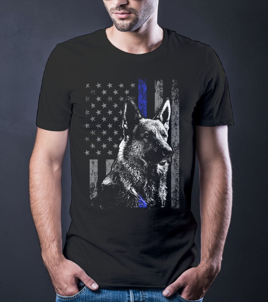 Thin Blue Line American Flag German Shepherd Police Dog T-Shirt