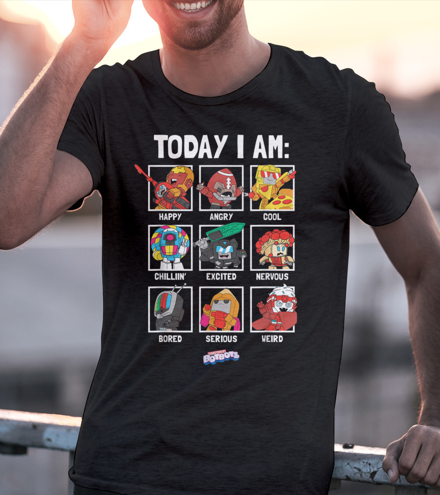 Today I Am Happy Angry Cool Chillin Excited Nervous Bored Serious Weird Transformers Botbots Characters T-Shirt
