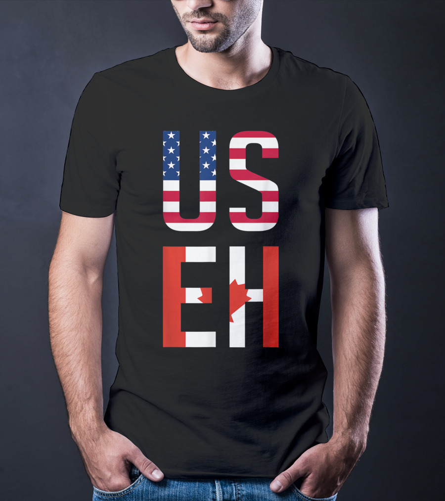 US Eh American Canadian Flag Contrast T-Shirt