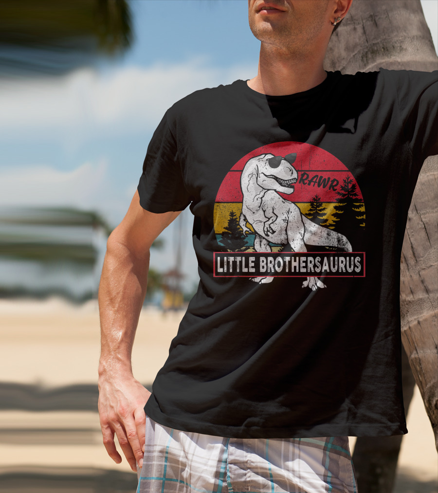 Vintage Little Brothersaurus Rawr Dinosaur Sunset Retro T-Shirt