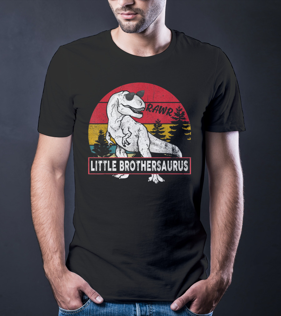 Vintage Little Brothersaurus Rawr Dinosaur Sunset Retro T-Shirt