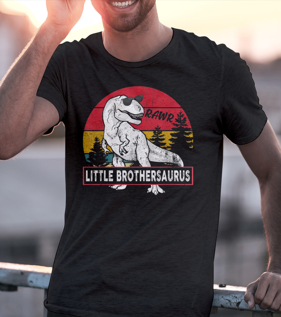 Vintage Little Brothersaurus Rawr Dinosaur Sunset Retro T-Shirt