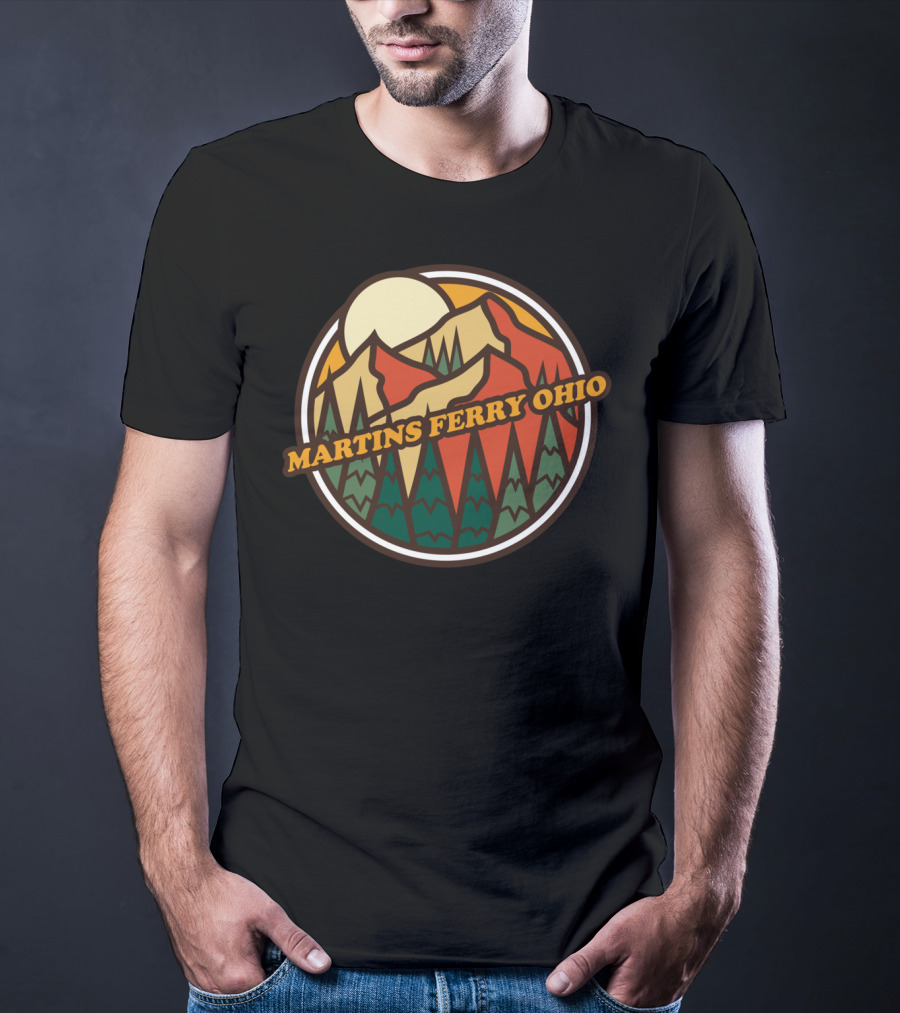 Martins Ferry Ohio Vintage Mountain Hiking Scene T-Shirt