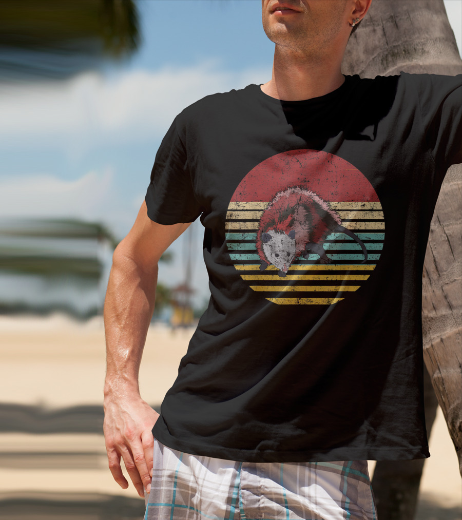 Vintage Possum Lovers Retro Sunset Stripes T-Shirt