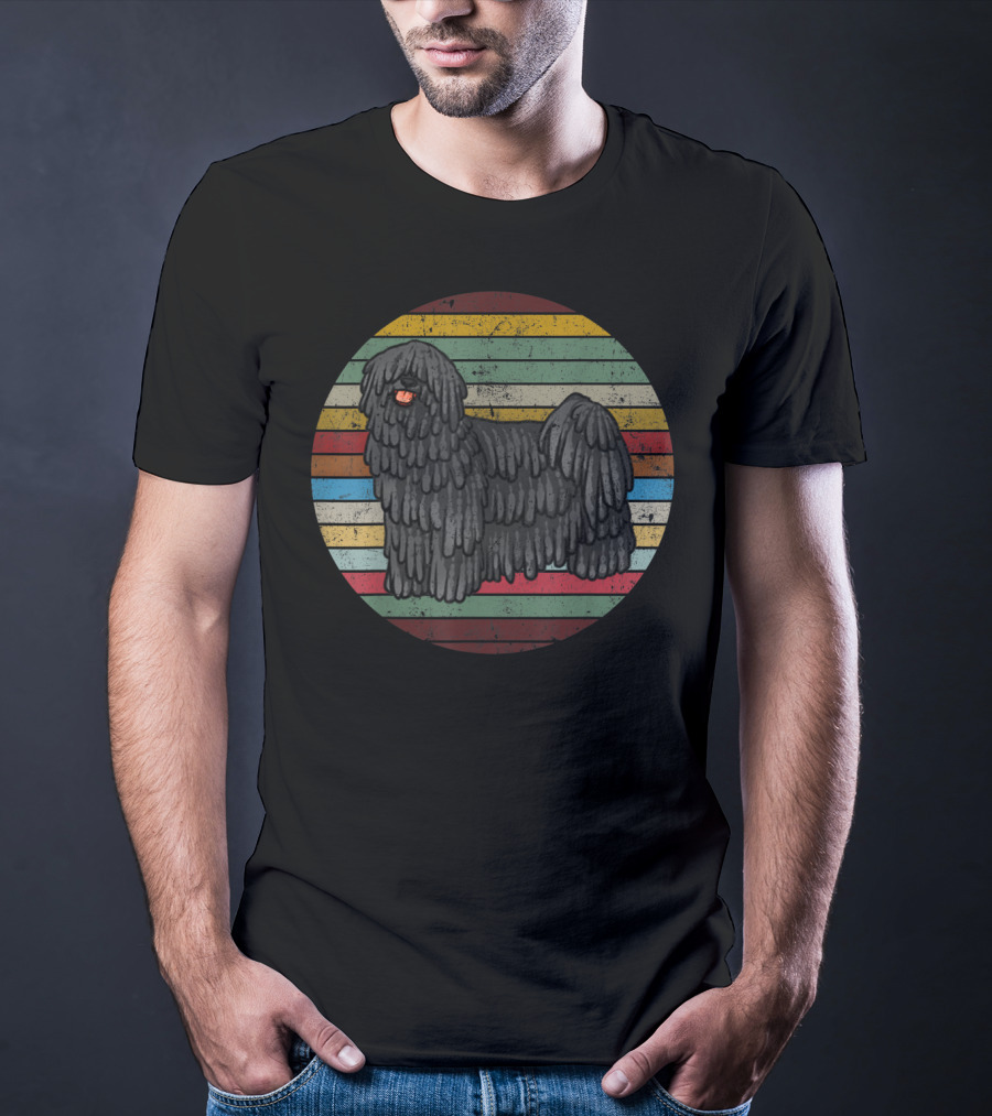 Vintage Puli Dog Retro Stripes Lovers T-Shirt