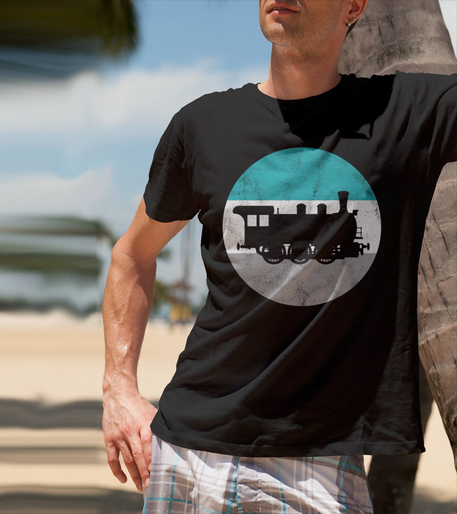 Vintage Steam Train Silhouette In Retro Circle T-Shirt
