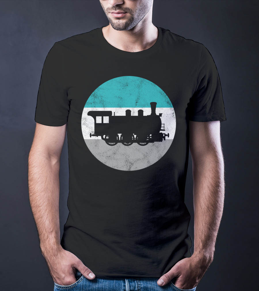 Vintage Steam Train Silhouette In Retro Circle T-Shirt