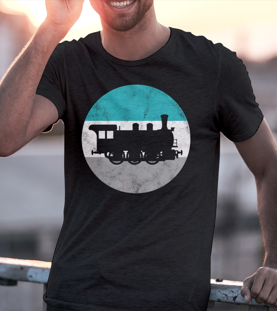 Vintage Steam Train Silhouette In Retro Circle T-Shirt
