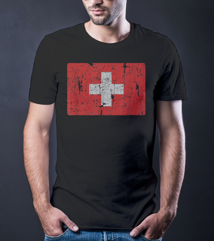 Distressed Vintage Swiss Flag T-Shirt