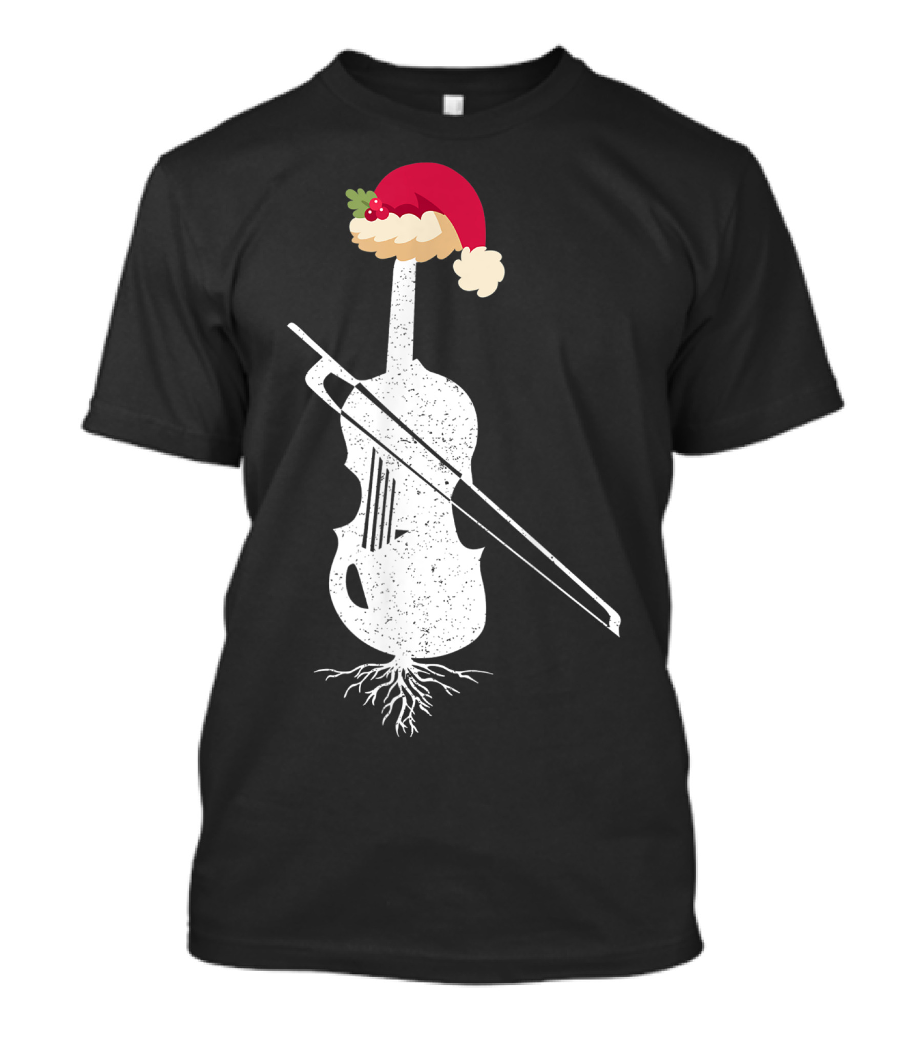 Violin Santa Hat Christmas Tree Vintage Style Holiday Decor T-Shirt